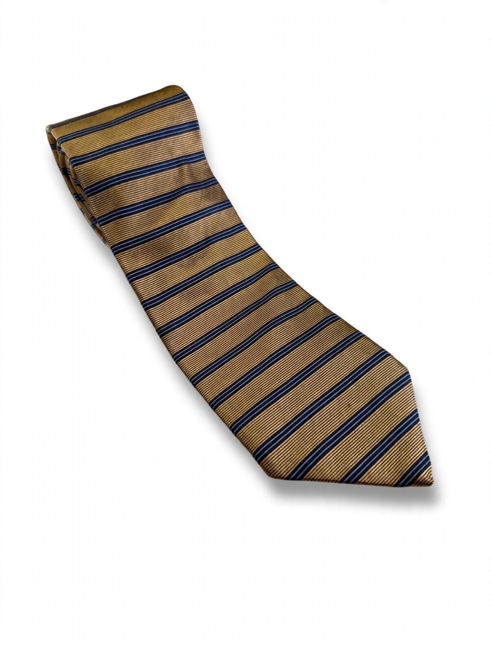 Brooks Brothers Makers Silk Tie Gold Navy Striped Made in USA